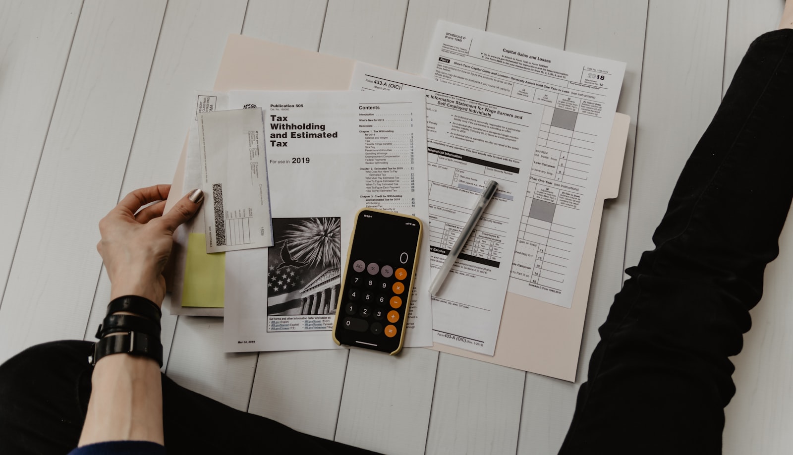 Office desk with financial documents